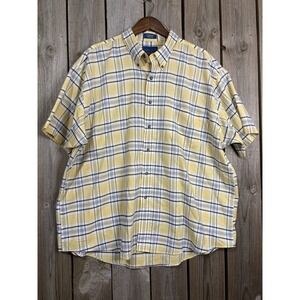 Towncraft XXL Wrinkle-Free Yellow Plaid Short Sleeve Button Down Shirt Vintage 9